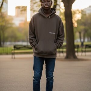 Lonely Ghost Charcoal Hoodie with White Ghost Embroidery